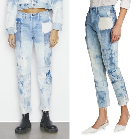 NWT FRAME 90s High Rise Acid Wash Denim Ankle Crop Raw Hem Straight Leg Jeans 25 - Picture 2 of 14